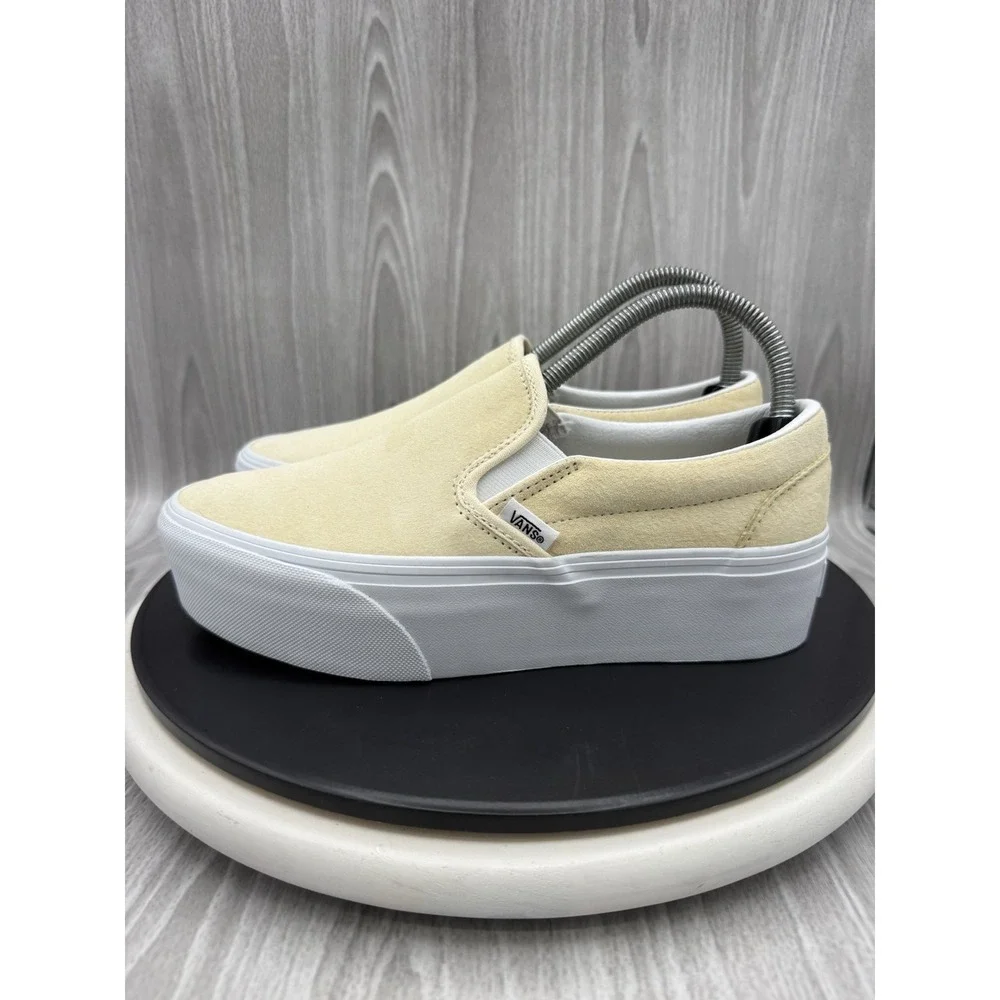 Vans Classic Slip On Stackform Womens Size 8 Beige Suede Platform Casual Shoes